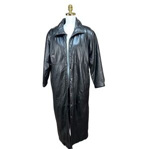 Eddie Bauer Vintage Black Leather Trench Coat Detachable Down Liner Womens S/P